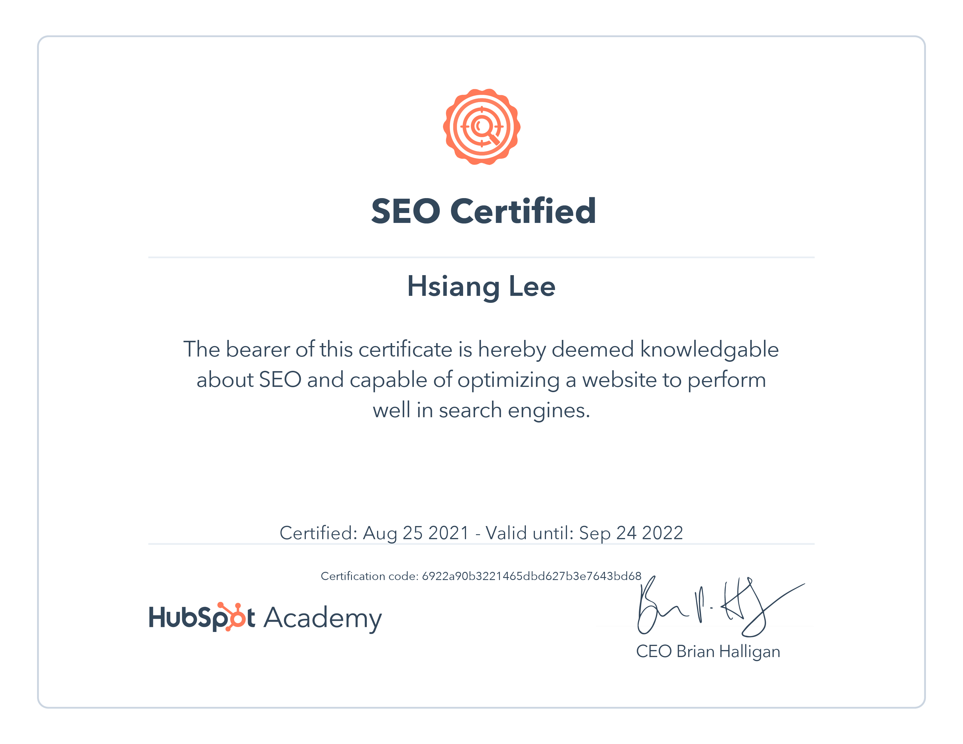 hubspot SEO certified